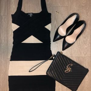 Bebe Black and Tan Bandage Dress